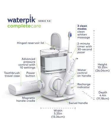 Waterpik Complete Care 9.0 Sonic Toothbrush & Water Flosser Set, White - 11 Piece Kit - Buy Online on GoSupps.com