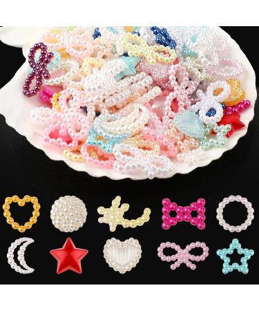 WLLHYF 480 Pcs 3D Nail Charms Assorted Colorful Multi Shapes Pearl Charms Heart Flower Bow Star Mixed Applique Cute Hollow Beads Manicure Decoration for Nail Art DIY Crafts Jewelry Accessories - Buy Online on GoSupps.com