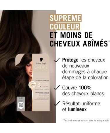 Schwarzkopf - Coloration Permanente - Creme Supreme - Resultat Couleur Uniforme - Soin Creme - Pre-serum - Masque Soin - Couverture 100% Cheveux Blancs - 4-0 - Chatain Fonce - Buy Online on GoSupps.com