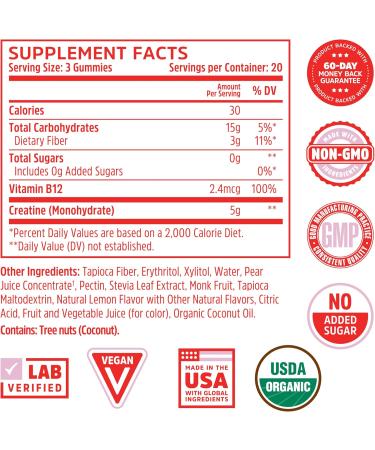 Zhou Nutrition Sugar-Free Creatine Monohydrate Chewables 5g - Organic Non-GMO Pink Lemonade Gummies for Men & Women | 60 Count - Buy Online on GoSupps.com