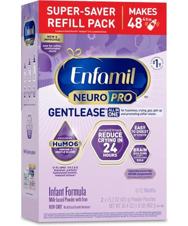 Enfamil NeuroPro Gentlease Baby Formula Brain and Immune Support with DHA Clinically Proven to Reduce Fussiness Crying Gas and Spit-up in 24 Hours Non-GMO Powder Refill Box 30.4 Oz