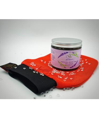 AL HOOR Moroccan Black Olive Soap Infused In Eucalyptus Oil + Kessa Glove - Deep Acne Cleansing & Dead Skin Cells Remover (Lavender)
