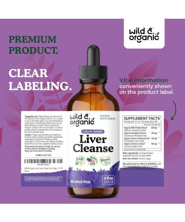 Wild & Organic Liver Cleanse Tincture - Alcohol-Free Detox with Milk Thistle & Dandelion Root - Vegan Liver Health Drops - 4 fl oz - Buy Online on GoSupps.com