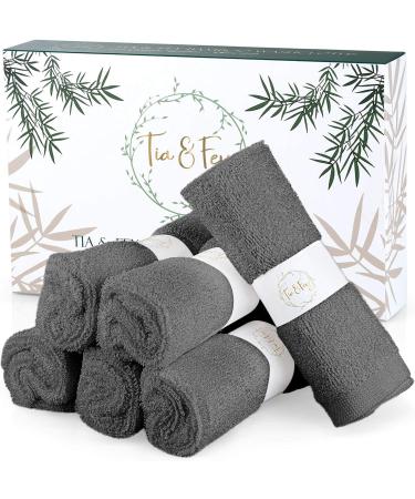Tia & Fey Face Cloth Made from Bamboo Soft Wash Cloths for face Organic Bamboo Set of 6 Face Towel Gentle on Sensitive Skin Women Makeup Remover Reusable Absorbent Washcloths 10 x 10 Inch (Grey)
