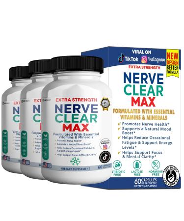 GREENVIFY Nerve Clear Max Extra Strength Essential Vitamins & Minerals Nerve Health Support 60 Capsules 30-Day Supply (3)