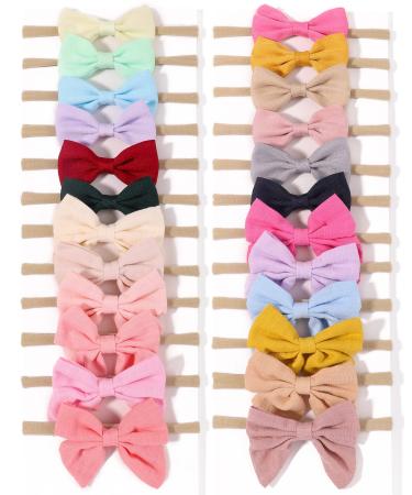 DOOBOI 24pcs Baby Girls Flower and Hair Bows Headbands Soft Nylon Hairbands Elastic Hair Accessories for Newborns Infants Toddlers and Kids hair bows-03