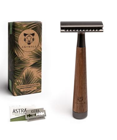ANYMALE safety razor made of walnut wood - including 5 ASTRA blades - Zero Waste razor for women and men