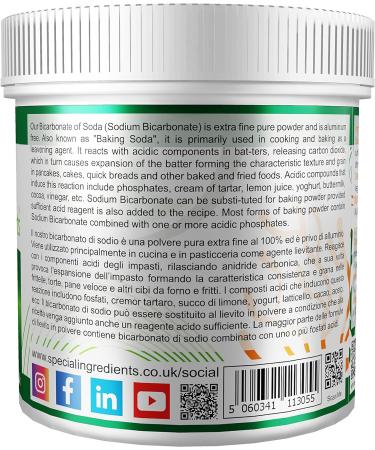 Special Ingredients Bicarbonate of Soda 250g - Aluminium Free, Extra Fine Powder, Non-GMO, Gluten Free - Recyclable Container - 1 Pack - Buy Online on GoSupps.com