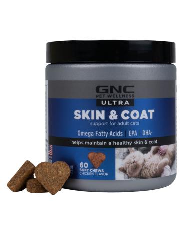 GNC Pets Ultra Cat Supplements - Cat Vitamins and Supplements, Pet Supplements for Cat Health - Chicken Flavored Dog Soft Chews - Cat Chews for Calming, Digestion, Skin & Coat - Made in the USA 60 Count Skin & Coat