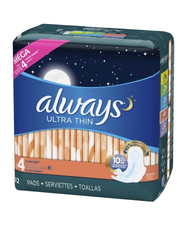ALWAYS Ultra Thin Size 4 Overnight Pads with Wings Unscented, 52 Count Size 4 (52 Count)