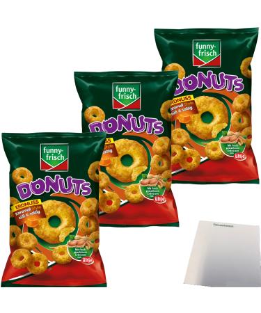 Funny-Frisch Peanut Donuts Caramel Style sweet & salty 3-pack (3x110g bag) + usy Block