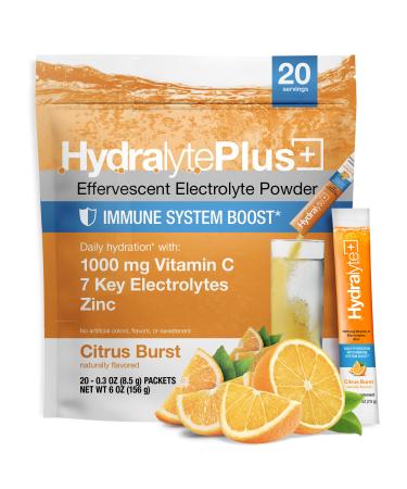 Hydralyte Immunity - Citrus Electrolyte Powder Packets | 1,000mg Vitamin C Hydration Packets for Immune Support | All Natural Hydration Powder with Zinc and Electrolytes | (8oz Serving, 20 Count)