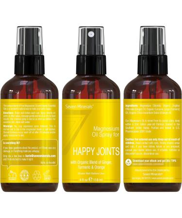 Happy Joints Magnesium Spray with Turmeric Ginger & Orange Oils - Organic Blend - Free Ebook (4 fl oz) - Buy Online on GoSupps.com
