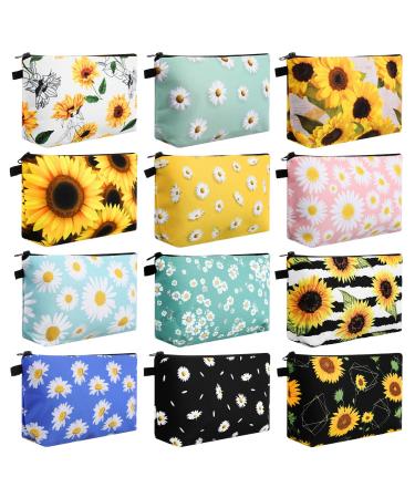 Sanwuta 12 Pieces Cosmetic Bags Makeup Bags Printed Mandala Flower Roomy Toiletry Bag Waterproof Beauty Bag Organizer Pouches with Zipper Makeup Accessories for Women Girls (Flower Style)