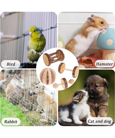 CCCYMM 6 Pcs Pet Natural Wooden Chew Toys Dumbells Exercise Bell Molar Toy for Parrot Rabbit Chinchilla Guinea Pig Hamster Small Animals - Buy Online on GoSupps.com