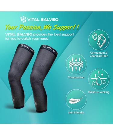Vital Salveo Compression Sports Full Leg Sleeve - Thigh & Calf Support for Basketball (1 Pair Grey X-Large) - Recovery & Pain Relief - Buy Online on GoSupps.com
