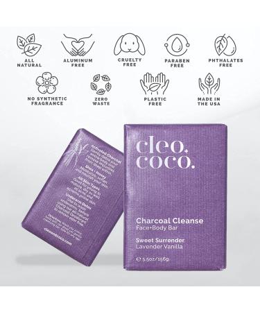Cleo+Coco Cleanse Bar - Activated Charcoal Face and Body Soap, Zero Waste, Aluminum Free - Lavender Vanilla 5.5oz - Buy Online on GoSupps.com