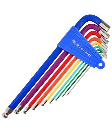 BIKEHAND Heavy Duty Precise Bike Bicycle Head Hex Allen Wrenches Set - 9 Pieces - with Long Arm Ball End - Colored - 1.5/2/2.5/3/4/5/6/8/10mm