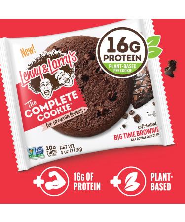 Lenny & Larry's The Complete Cookie Big Time Brownie Soft Baked 16g Plant Protein Vegan Non-GMO 4 Ounce Cookie - Big Time Brownie - Pack of 12 - Buy Online on GoSupps.com