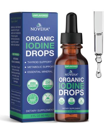 NOVEHA Organic Iodine Drops for Thyroid Health & Metabolism Support - Potassium Iodide Liquid Supplement 250 mcg per Serving USDA Organic Vegan Non-GMO Gluten-Free | 30-Month Supply - 2 Fl Oz 2 Fl Oz (Pack of 1)