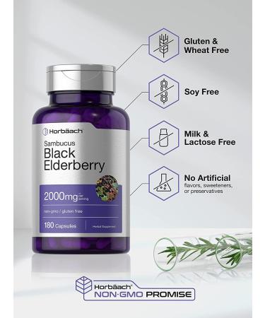 Horbaach Black Elderberry 2000mg - 180 Capsules | Immune Support Supplement - Buy Online on GoSupps.com