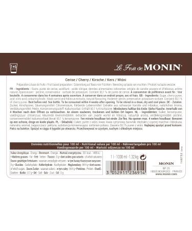 MONIN Cherry Fruit Mix Puree 1L for Cocktails, Smoothies & Mocktails - Vegan & Allergen-Free. 100% Natural Flavours. 2-in-1 Cherry Puree & Sugar Syrup Hybrid - Buy Online on GoSupps.com