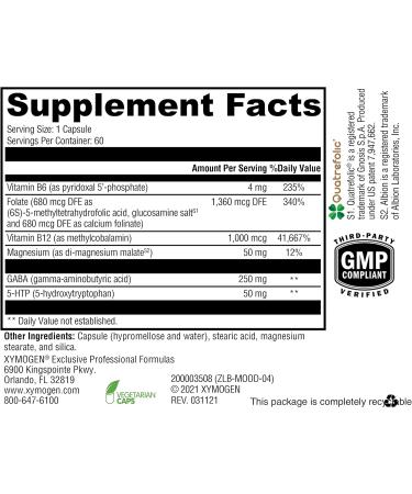 XYMOGEN Mood Food Supplement - Vegan Nervous System & Relaxation Support with Folate B12 B6 Magnesium 5-HTP & GABA (60 Capsules) - International Shipping Available - Buy Online on GoSupps.com