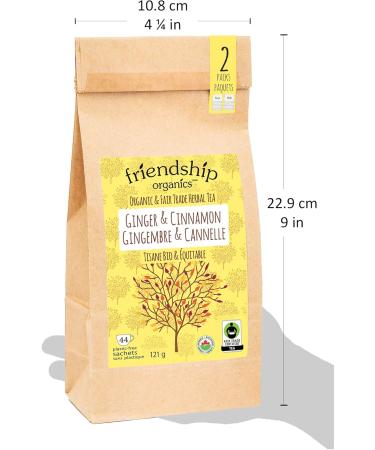 Friendship Organics Ginger Cinnamon Tea Bags Organic and Herbal Fair Trade 44 Count (Pack of 2) - Buy Online on GoSupps.com