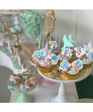 Gyufise 46Pcs Edible Mermaid Cake Decorations Under the Sea Mermaid Cupcake Toppers Ocean Cake Toppers for Wedding Cake Birthday Party Food Decoration Mixed Size & Colour - Buy Online on GoSupps.com