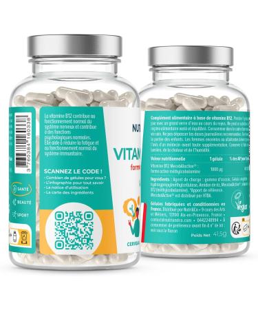 NUTRI & CO Vegan Vitamin B12 1000 mcg - Pure & Bioavailable Patented Methylcobalamin - High Absorption - Anti Fatigue & Immunity - 120 Gluten-Free Capsules - Packaged in France - Buy Online on GoSupps.com
