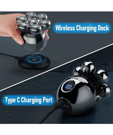 Fxlpower 5 in 1 Bald Head Shaver with Wireless Charging Pad - Waterproof Electric Razor Grooming Kit for Men - Wet and Dry - Gun Color - Buy Online on GoSupps.com