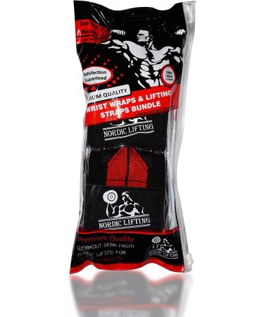 Wrist Wraps and Lifting Straps Bundle - Support for Weightlifting, Cross Training, Powerlifting - 2 Pairs for Men and Women - Black/Red - Buy Online on GoSupps.com