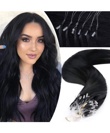 22 inches SEGO Micro Loop Human Hair Extensions 100 Strands #1 Jet Black 100% Real Remy Invisible Straight Micro Rings Beads (50g)