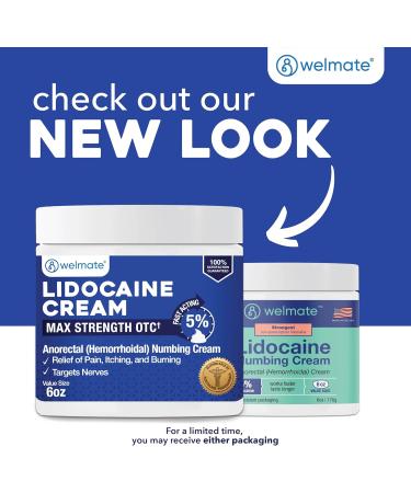 WELMATE - 5% Lidocaine Numbing Cream 6oz (170g) - Maximum Strength Lidocaine Cream - Hemorrhoid Relief - External Use Anesthetic Vitamin E - Child Resistant - Topical Skin Care 6.0 Ounce (1 pack) - Buy Online on GoSupps.com