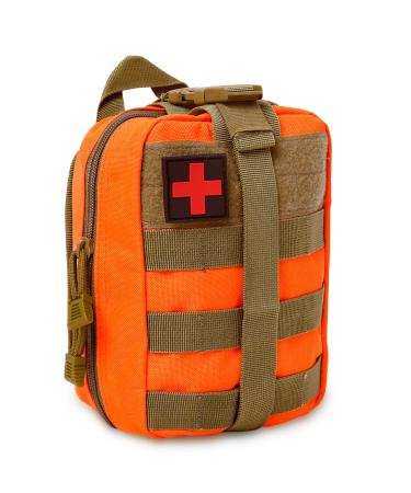 Bituor first aid pocket empty tactical bags molle emt small pouch waterproof rip-away first aid kit tactical survival bag for outdoor camping travel motorcycle adventure (orange)