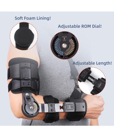 Hinged Adjustable Elbow Brace for Post-Surgery Recovery | ROM Arm Injury Support with Sling Stabilizer - Left Arm - Buy Online on GoSupps.com