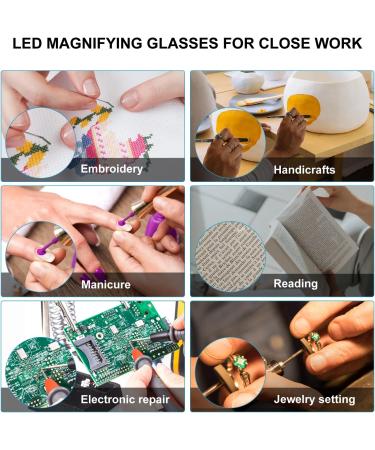 OKH - 200% Magnifying Glasses with Light Rechargeable LED Lighted Magnification Eyeglasses Bright Sight Hands Free Magnifier Glasses for Close Work Craft Jewellers Reading Hobby - Buy Online on GoSupps.com
