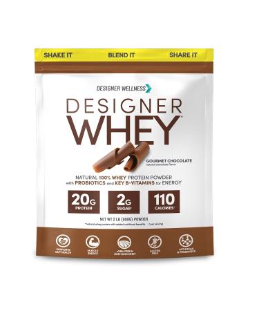 Designer Wellness  Designer Whey  Natural Protein Powder with Probiotics  Fiber  and Key B-Vitamins for Energy  Gluten-Free  Gourmet Chocolate  2 lb Chocolate 2 Pound (Pack of 1)