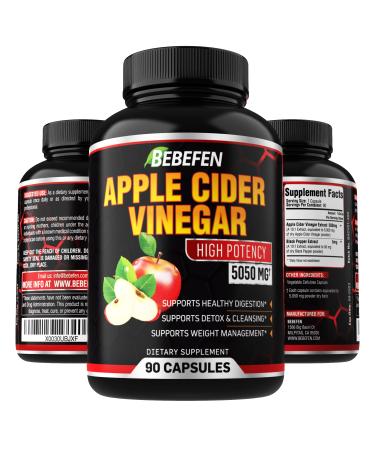 Apple Cider Vinegar Capsules - 5050mg Formula Pills with Black Pepper Extract - 90 Capsules Apple Cider Vinegar Pills for Supports Healthy Weight Management, Digestion, Detox & Immune -3 Months Supply
