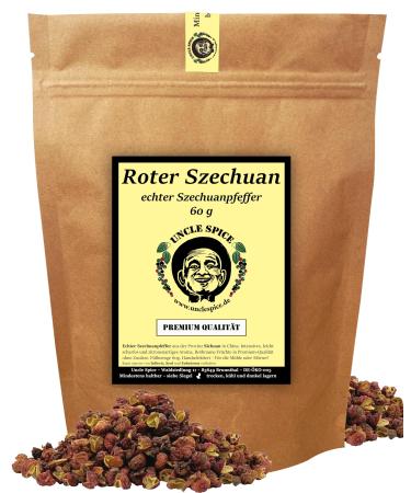 Uncle Spice Roter Szechuan Pfeffer 60g of real Szechuan pepper red -brown - premium quality - from the province of Sichuan entire pepper berries real game collection fruity -lemony - Buy Online on GoSupps.com