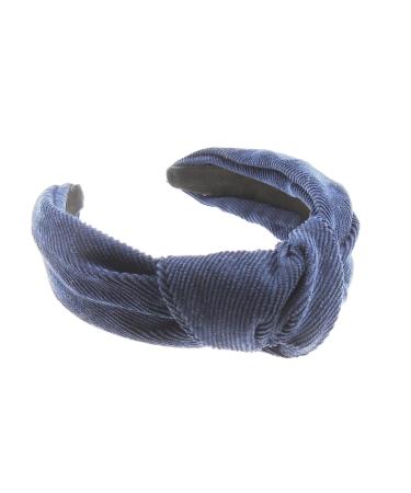 Girls Ladies Winter Corduroy Draped Top Knot Headband Alice Band (Navy)