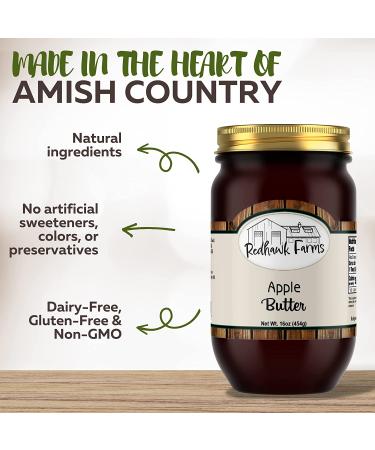 Redhawk Farms Apple Butter - All Natural Non-GMO Gluten Free - Homemade Amish Apple Butter Spread - 32 oz (2 Pack) - Buy Online on GoSupps.com