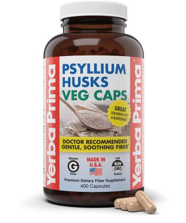 Yerba Prima Psyllium Husks Veg Caps 400 Capsules (625mg) - Vegan Non-GMO Gluten Free Colon Cleanser Daily Fiber Supplement for Gut Health  Regularity