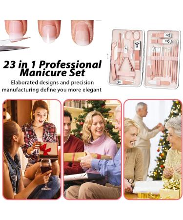Acehome Nail Clipper Manicure Set 23 In 1 Stainless Steel Professional Pedicure Kit Nail Scissors Grooming Kit with Pink PU Leather Case for Travel & Home Use (Pink Leather) Pink-23 - Buy Online on GoSupps.com