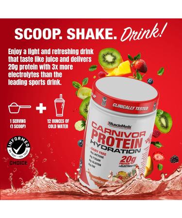 MuscleMeds Carnivor Protein Hydration Drink Powder 20g Refreshing Protein Isolate Lactose Free Sugar Free Electrolytes Muscle Building Recovery Halal Certified Tropical Punch 20 Serve Tropical Punch 3.5 Ounce (Pack  - Buy Online on GoSupps.com