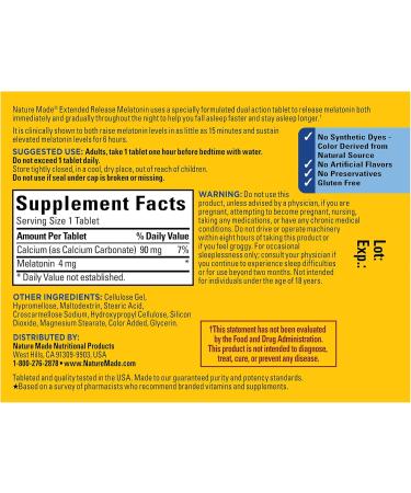 Nature Made Melatonin 4mg Extended Release Tablets Sleep Supplements for Adults 100% Drug Free Sleep Aid 90 Count 90 Day Supply 90 Count (Pack of 1) - Buy Online on GoSupps.com
