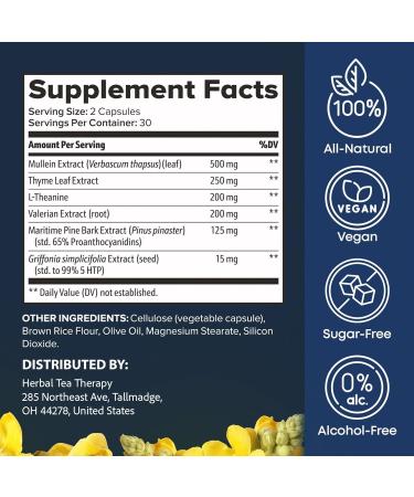 BREATHE PM Nighttime 6-IN-1 Mullein Capsules For Lung Detox for Smokers (60 Caps - 30 Days) - L-Theanine Thyme & Mullein Leaf Extract For Lungs - Mucus Removal Supplement - GMO-Free & Made in USA - Buy Online on GoSupps.com