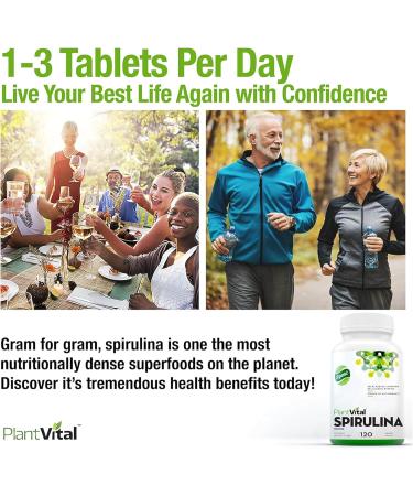 Plantvital Organic Spirulina Tablets (120 Tablets) 1000mg Per Tablet - Mega Source of Chlorophyll Protein. Vitamins/Minerals Antioxidant Rich Superfood. Vegan Non-GMO Gluten Soy Dairy Free! Made in Canada 120 count (Pack of 1) - Buy Online on GoSupps.com