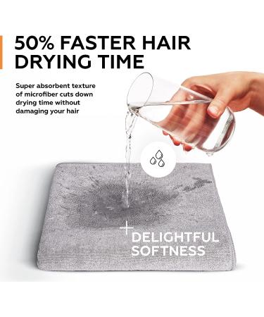 Quick Dry Microfiber Hair Towel Wrap for Curly Hair | 20x40 inch Gray Towel with Elastic Strap for Drying and Plopping - Buy Online on GoSupps.com