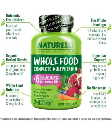 NATURELO Whole Food Multivitamin -  Multivitamin for Women 50 - 240 Vegan Capsules - Buy Online on GoSupps.com